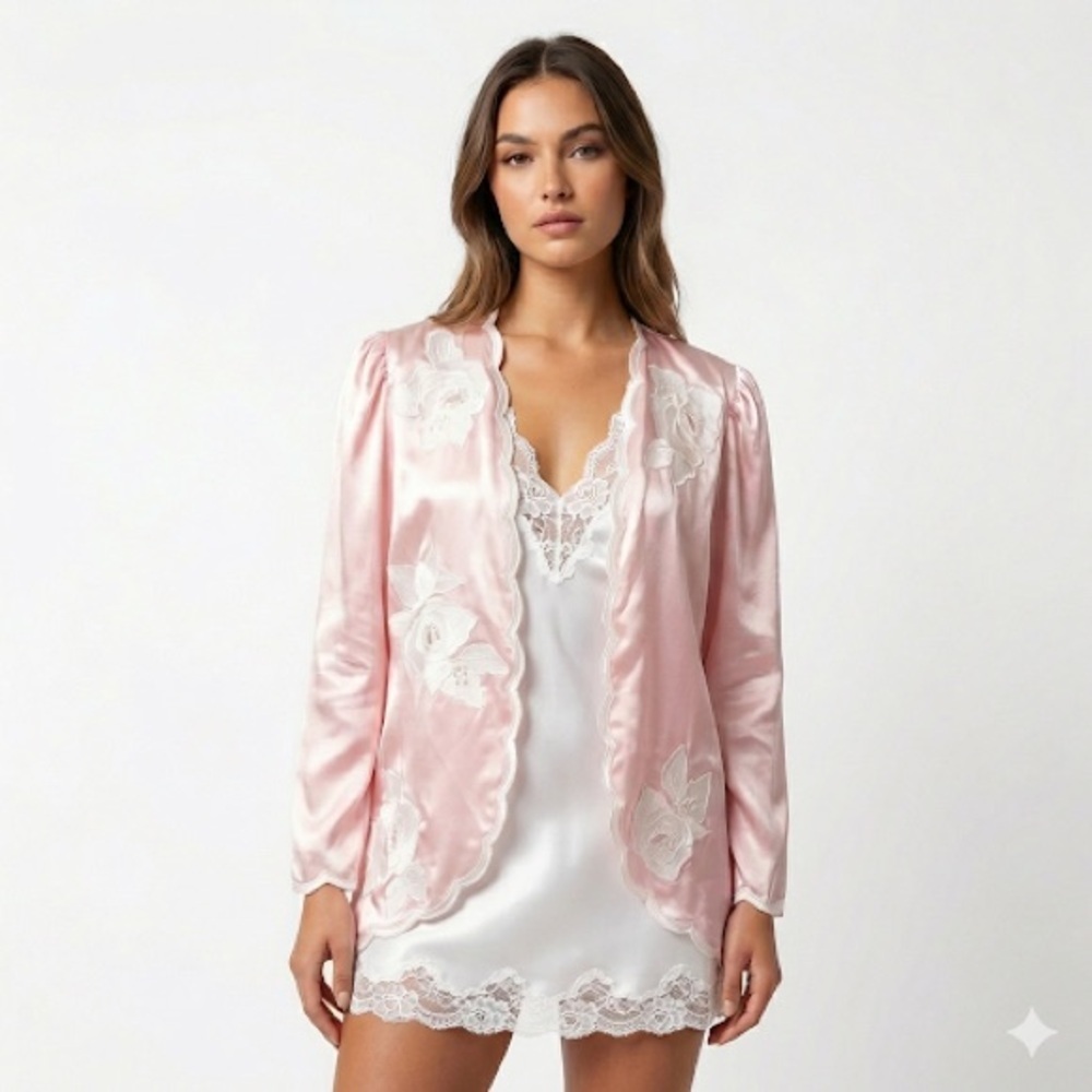 Victorias Secret Womens Vintage Satin Bed Jacket Petite P